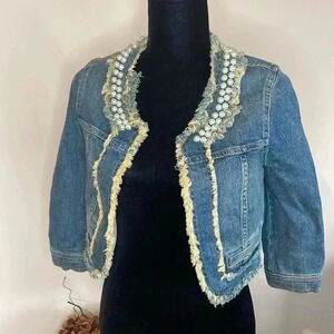 Princess Vera Wang XS Cropped Beaded Denim Blazer